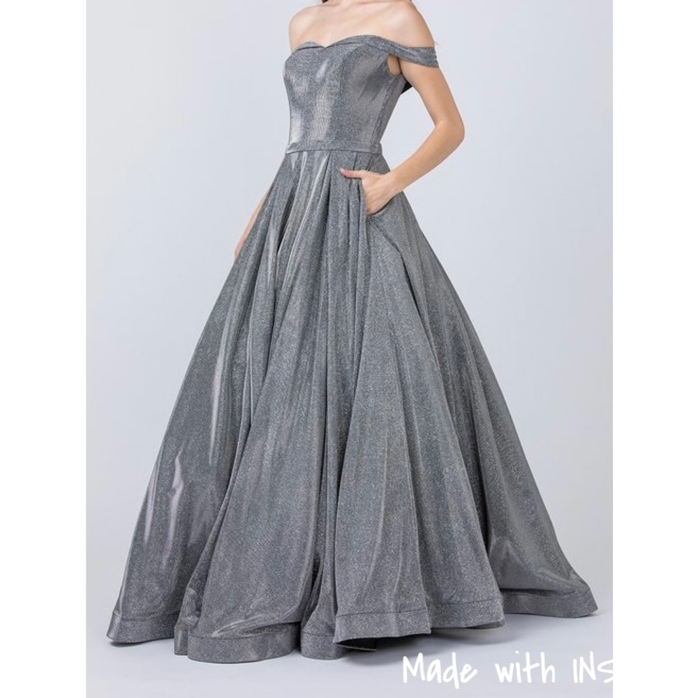 Cinderella Elegant Metallic Formal Prom Gown Dark Gray Dress M